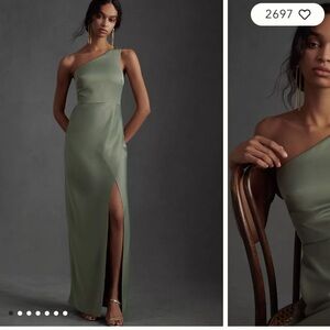 BHLDN Dylan One-Shoulder Satin Side-Slit Gown